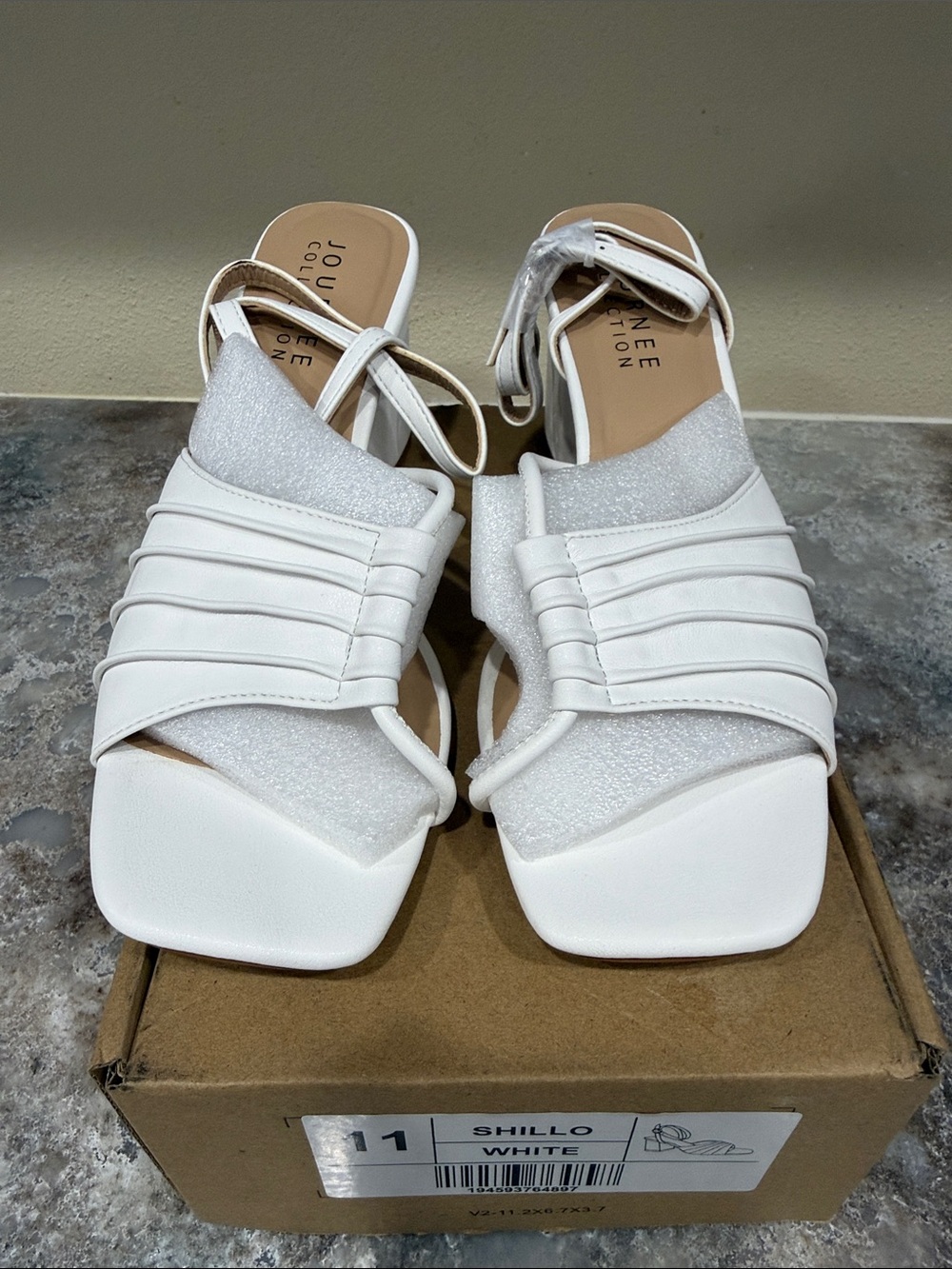 Journee Collection White Strappy Square-Toe Ankle Strap Heels